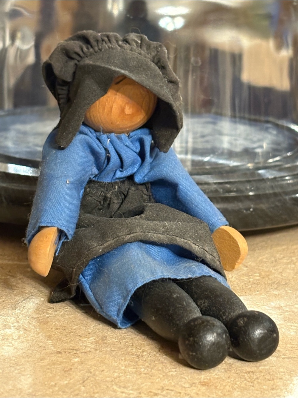 Vintage Handmade Faceless Amish Doll Primitive Folk Art Wooden Cloth Doll 6.5”